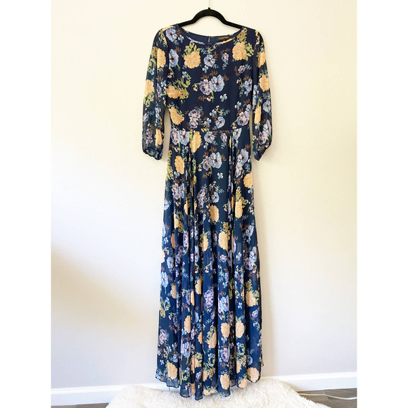 NWOT Yumi Kim Navy and Yellow Floral Maxi Woodstock Dress - Picture 2 of 6